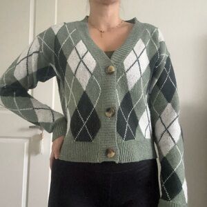 Ashley By 26 International Green Argyle Cardigan